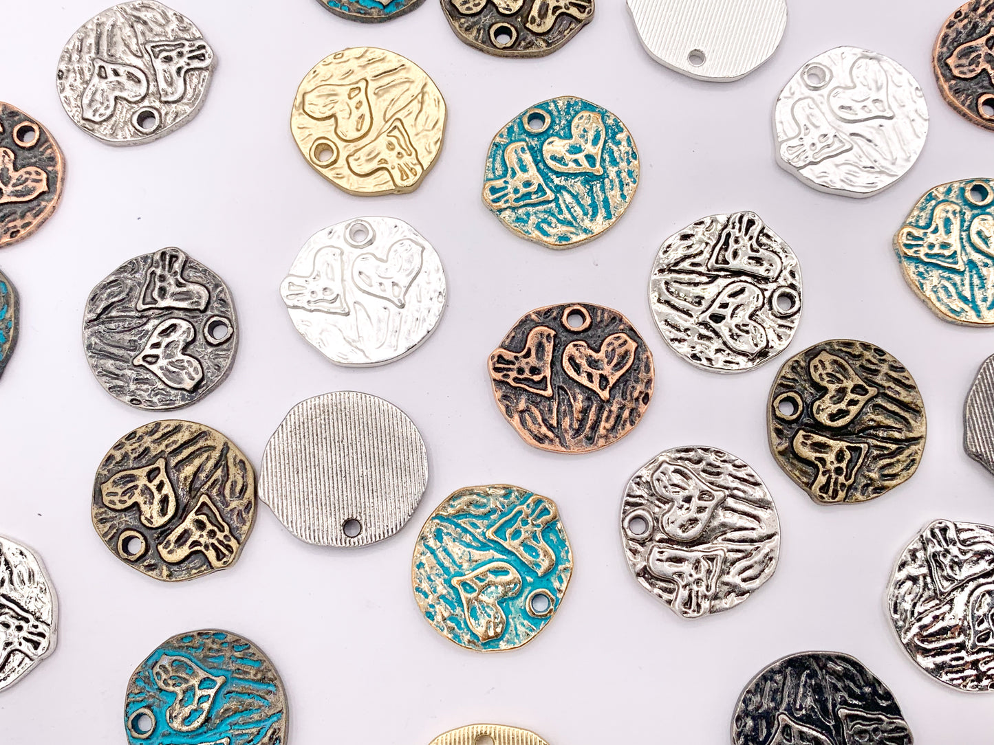 18x20mm Pewter Heart Coin Charms Valentine's Day Heart Pendants in 9 Colors