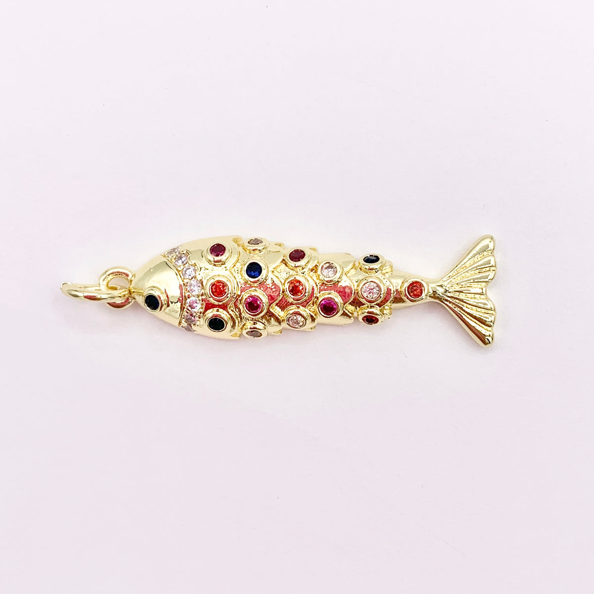 Colorful CZ Pave Fish Charms in 18K Gold Plated Copper Base 6 PCS