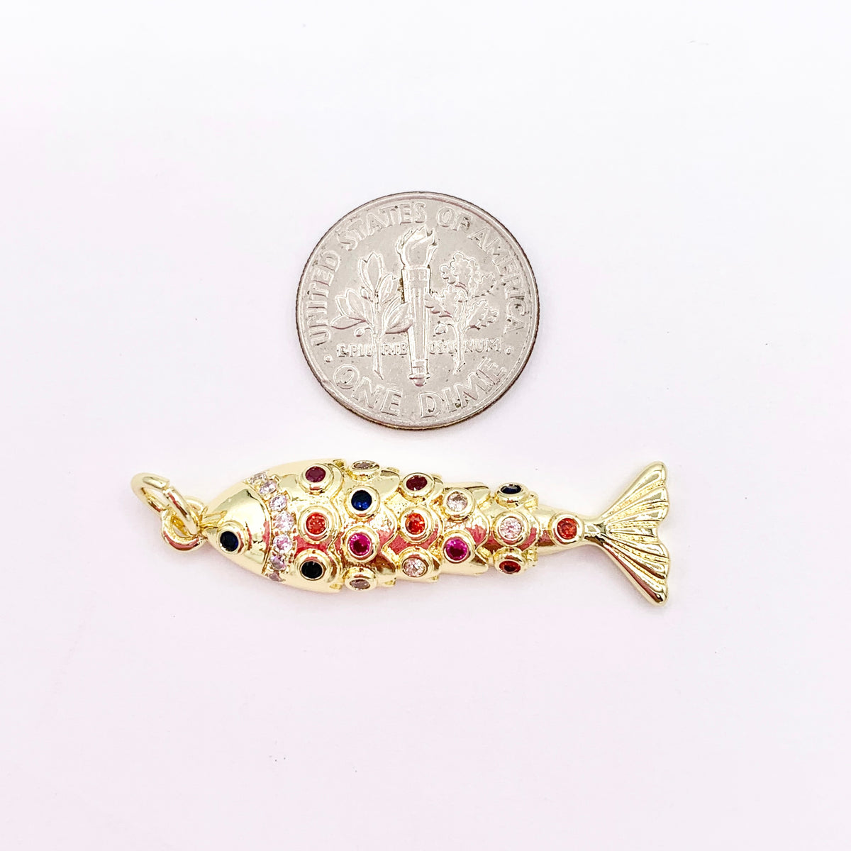 Colorful CZ Pave Fish Charms in 18K Gold Plated Copper Base 6 PCS