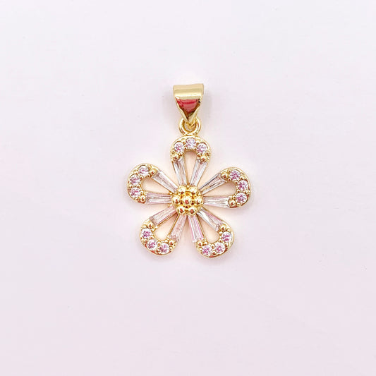 Daisy Flower Charm in Real Gold 18K Plated Micro CZ Clear Pave Over Brass 6 PCS