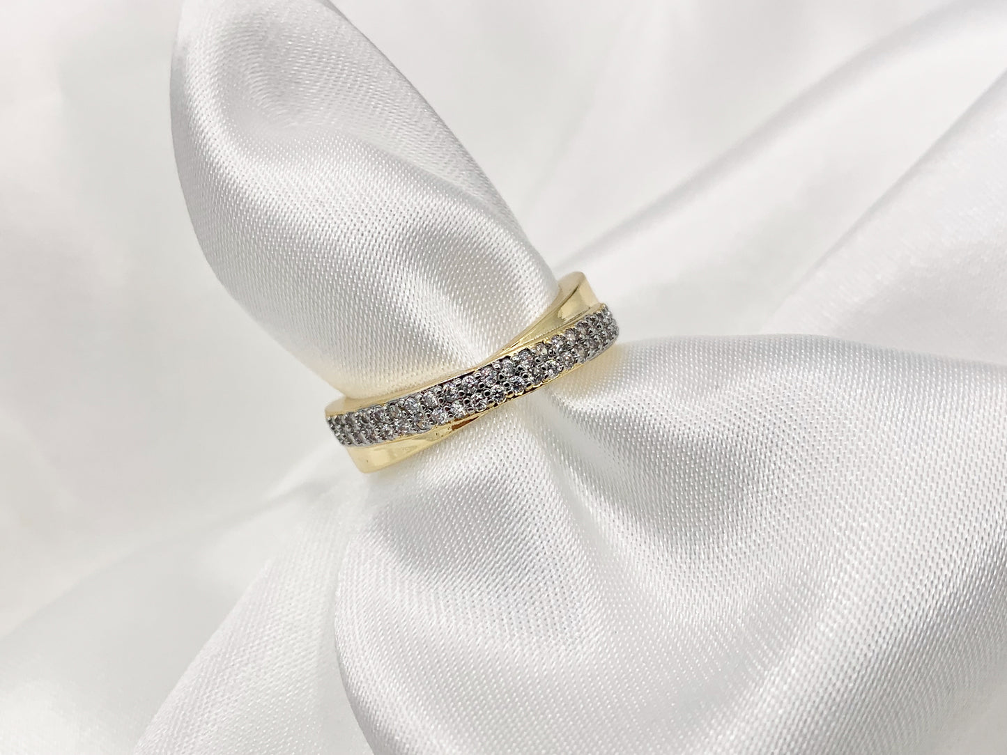 2 Tone Minimalist Wrap Adjustable CZ Pave Ring in Real Gold/Platinum 18K Plated Copper 4 PCS