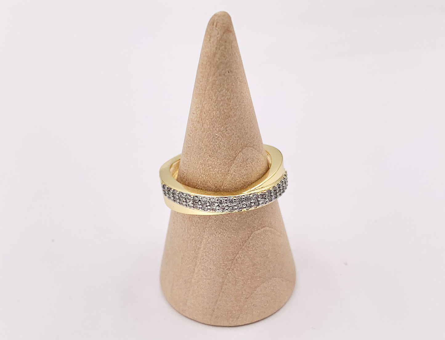 2 Tone Minimalist Wrap Adjustable CZ Pave Ring in Real Gold/Platinum 18K Plated Copper 4 PCS