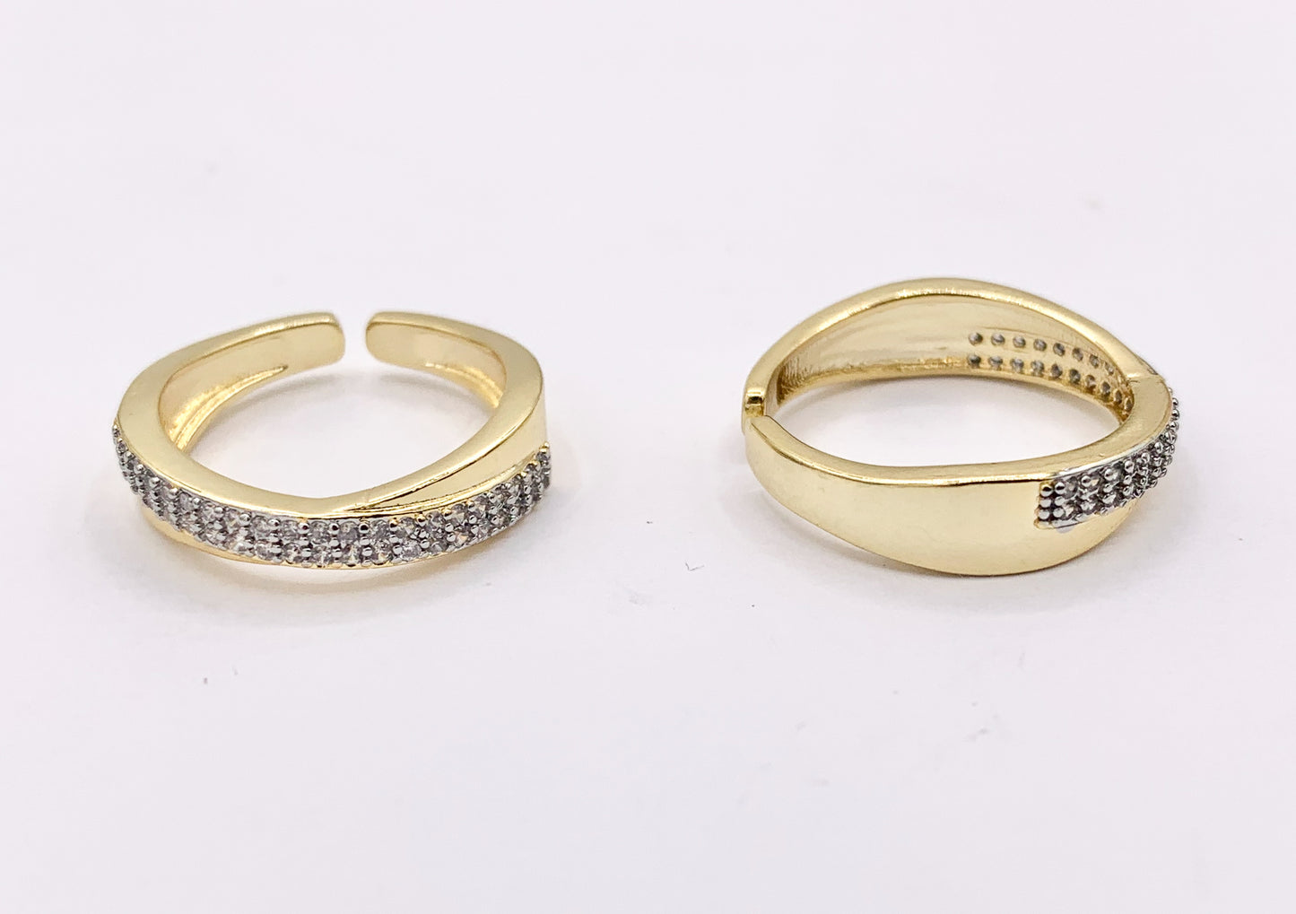 2 Tone Minimalist Wrap Adjustable CZ Pave Ring in Real Gold/Platinum 18K Plated Copper 4 PCS
