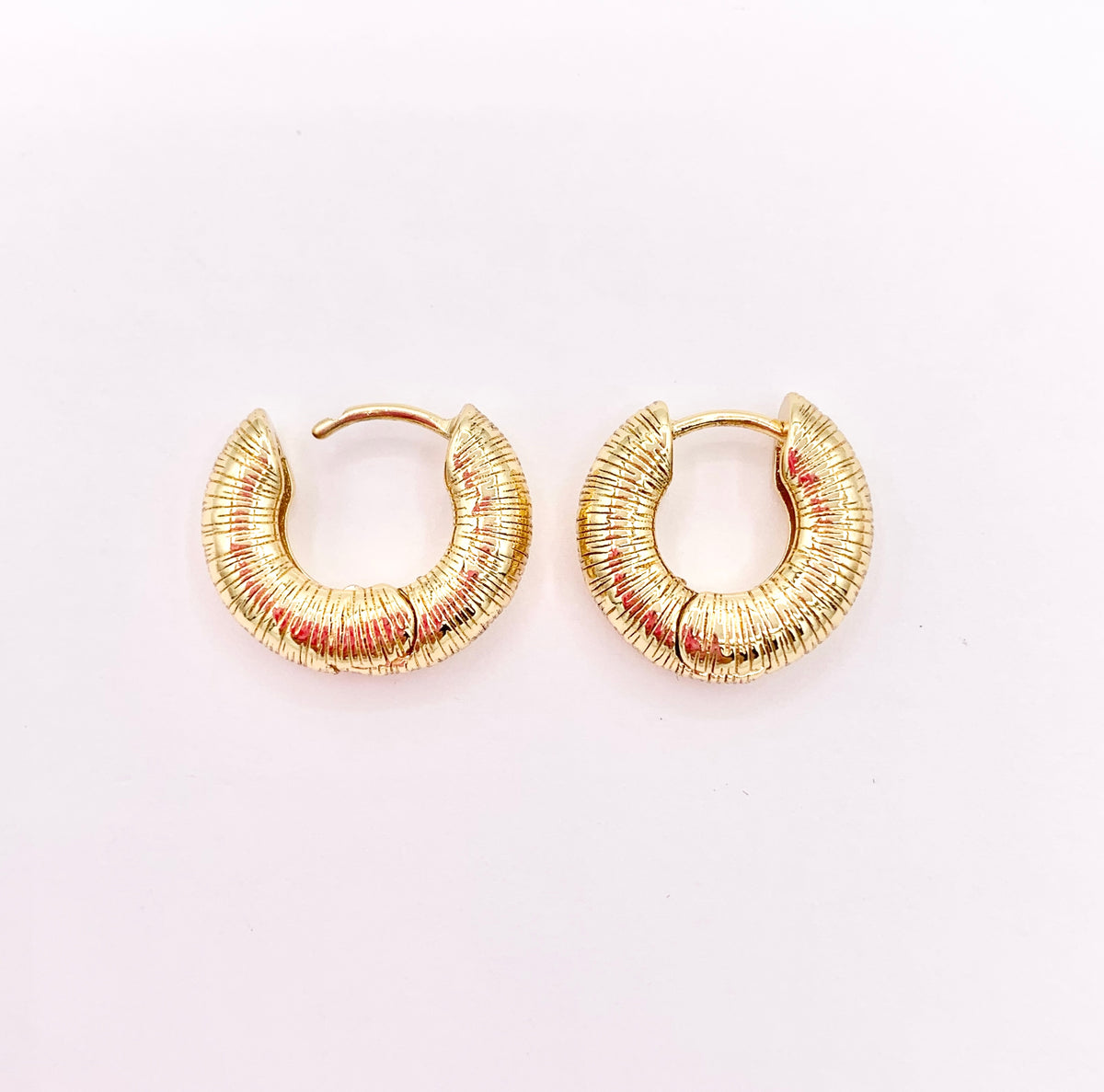 Minimalist 16mm Scrunch Hoop Huggie Earrings in 18K Gold/Silver Plated Over Copper 4 PAIRS