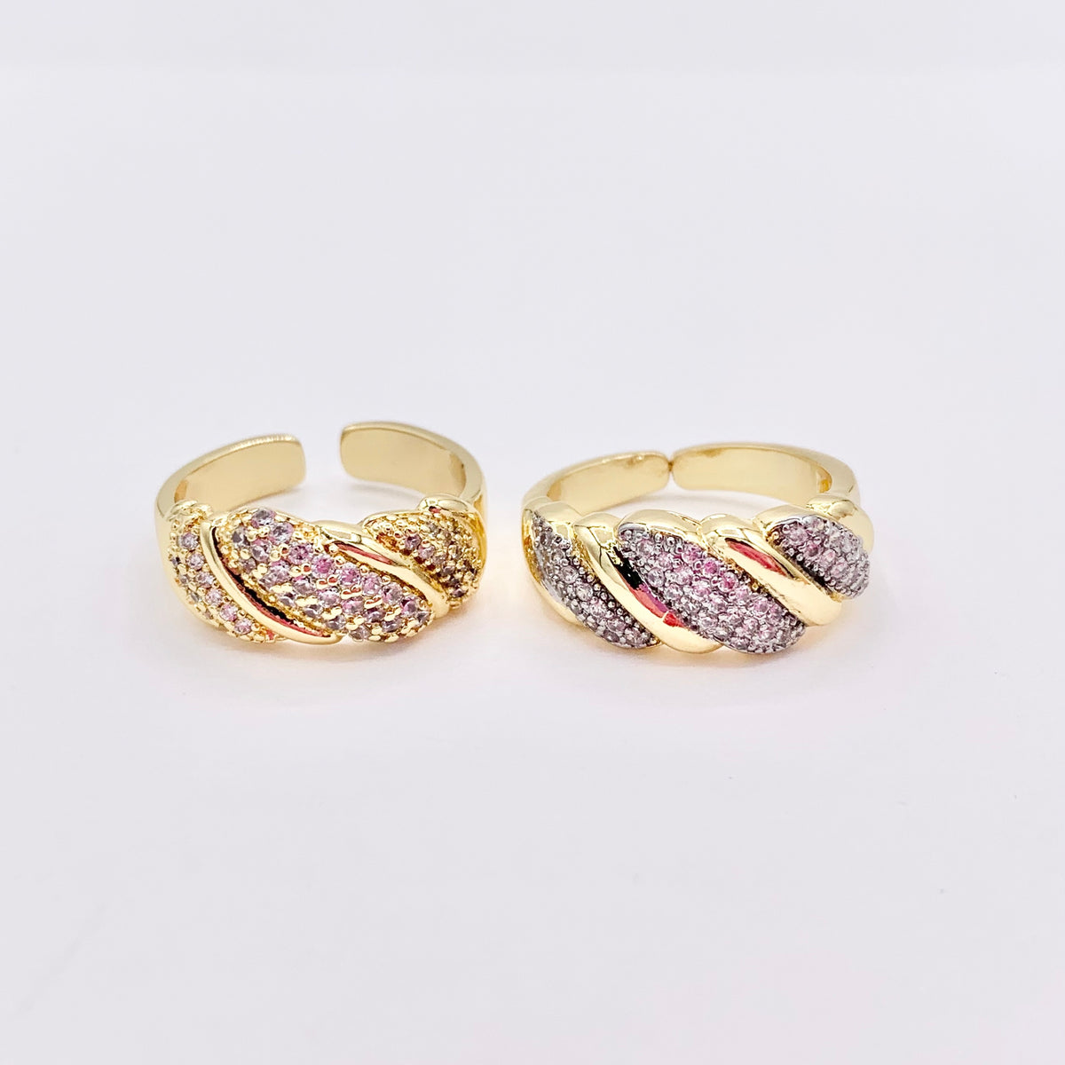 Thick Band Ring in Real Gold 18K/2 Tone Plated Copper CZ Pave 4 PCS