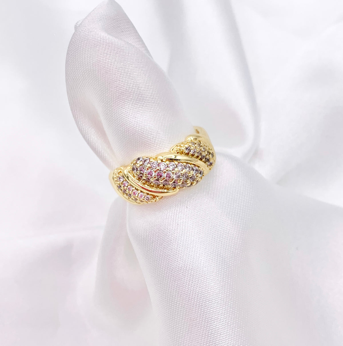 Thick Band Ring in Real Gold 18K/2 Tone Plated Copper CZ Pave 4 PCS