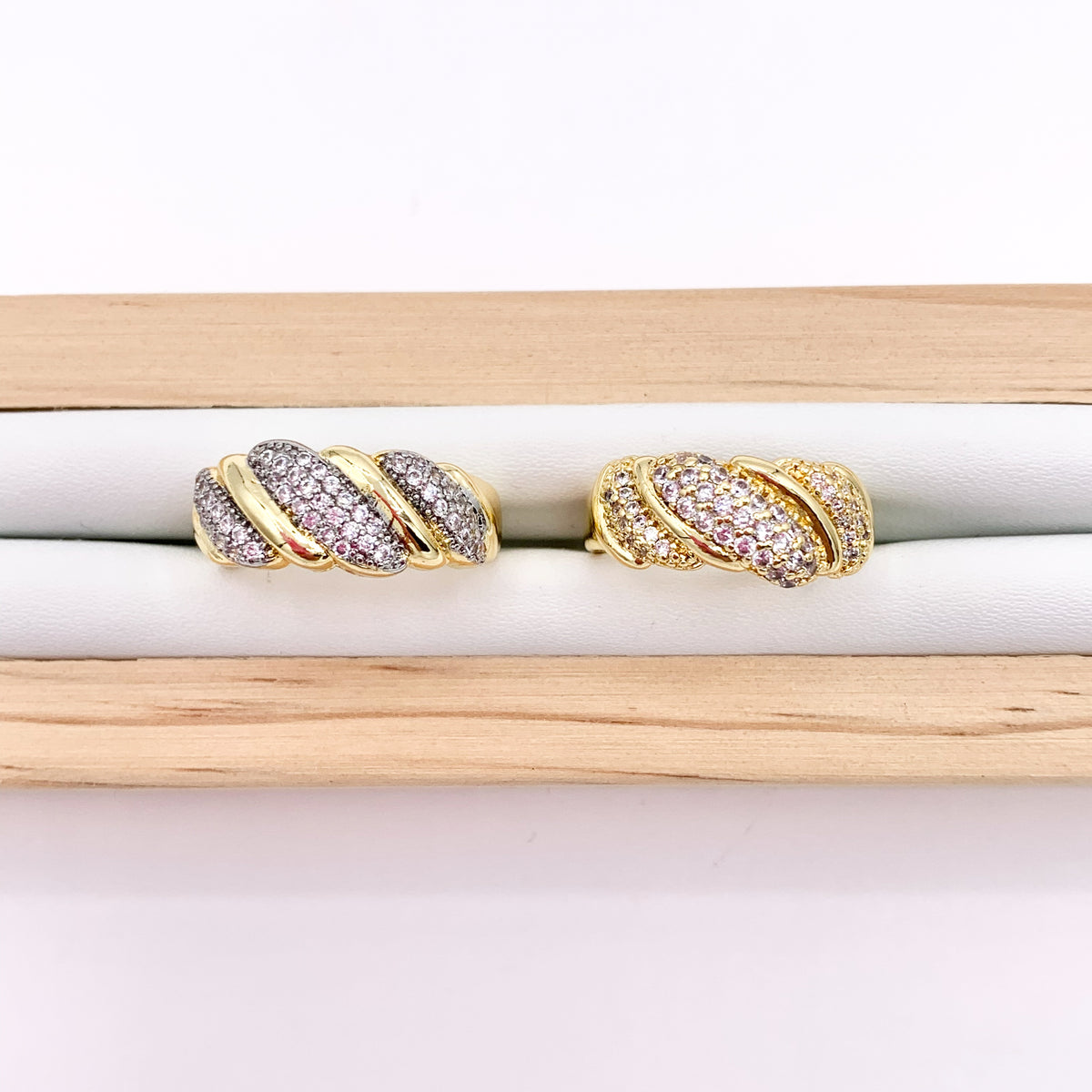 Thick Band Ring in Real Gold 18K/2 Tone Plated Copper CZ Pave 4 PCS