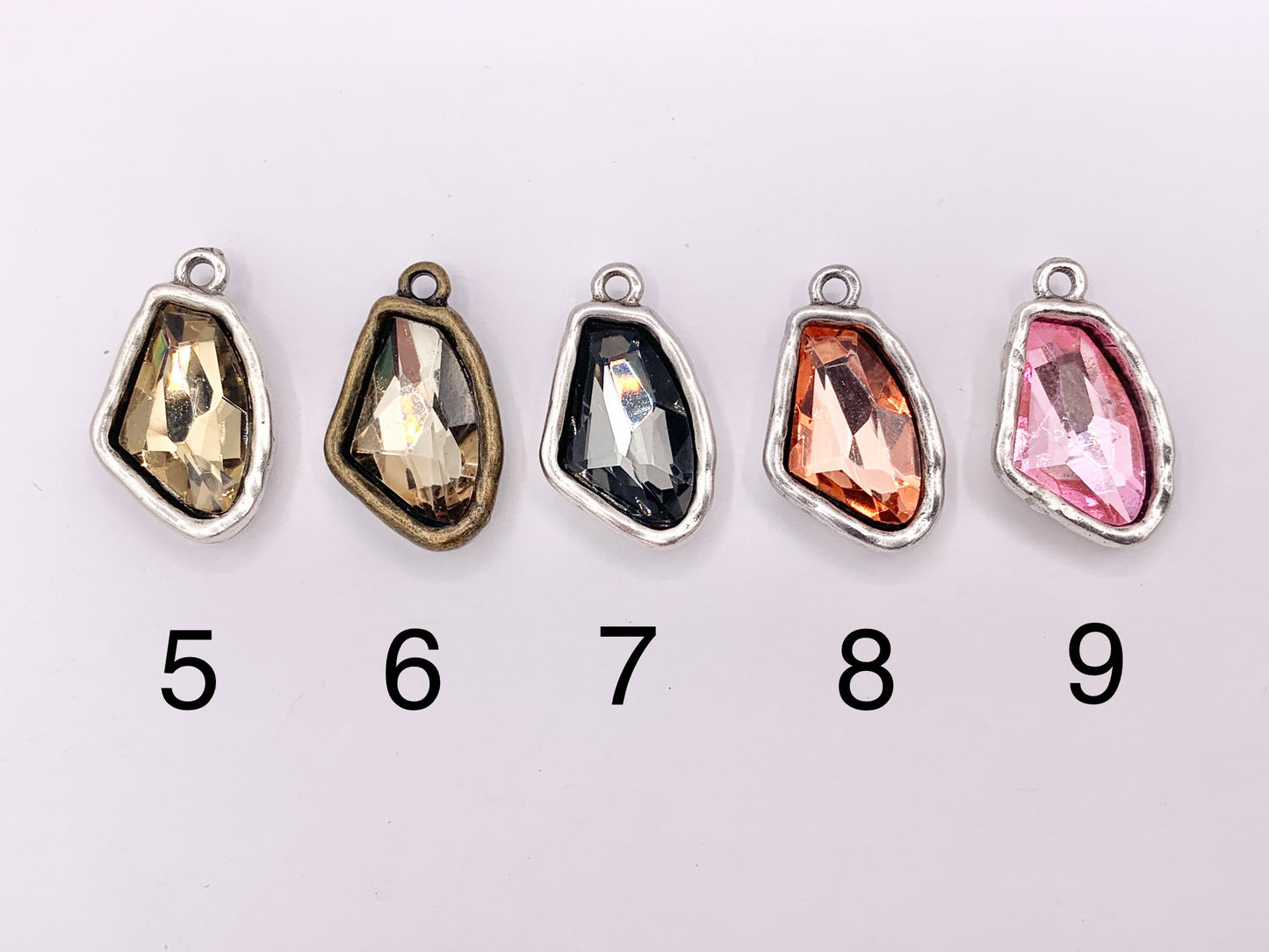 16x26mm Pewter Soldered Irregular Shape Silver and Brass Crystal Glass Charm in 9 Colors 6PCS