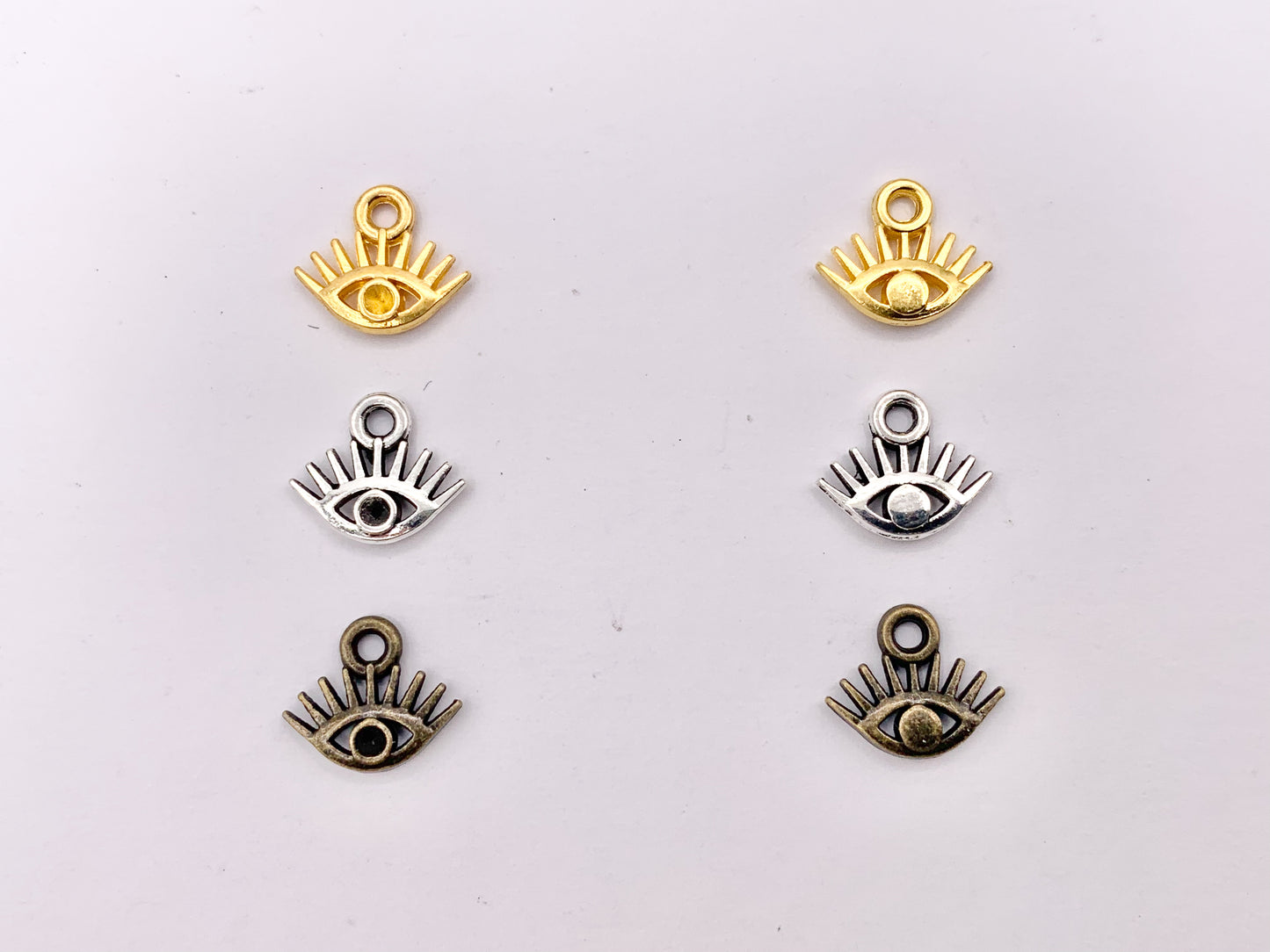 10x8mm Pewter Tiny Cute Evil Eye Charms Bulk Order in Gold, Silver, Brass 125g