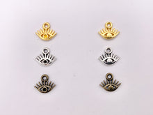 Load image into Gallery viewer, 10x8mm Pewter Tiny Cute Evil Eye Charms Bulk Order in Gold, Silver, Brass 125g
