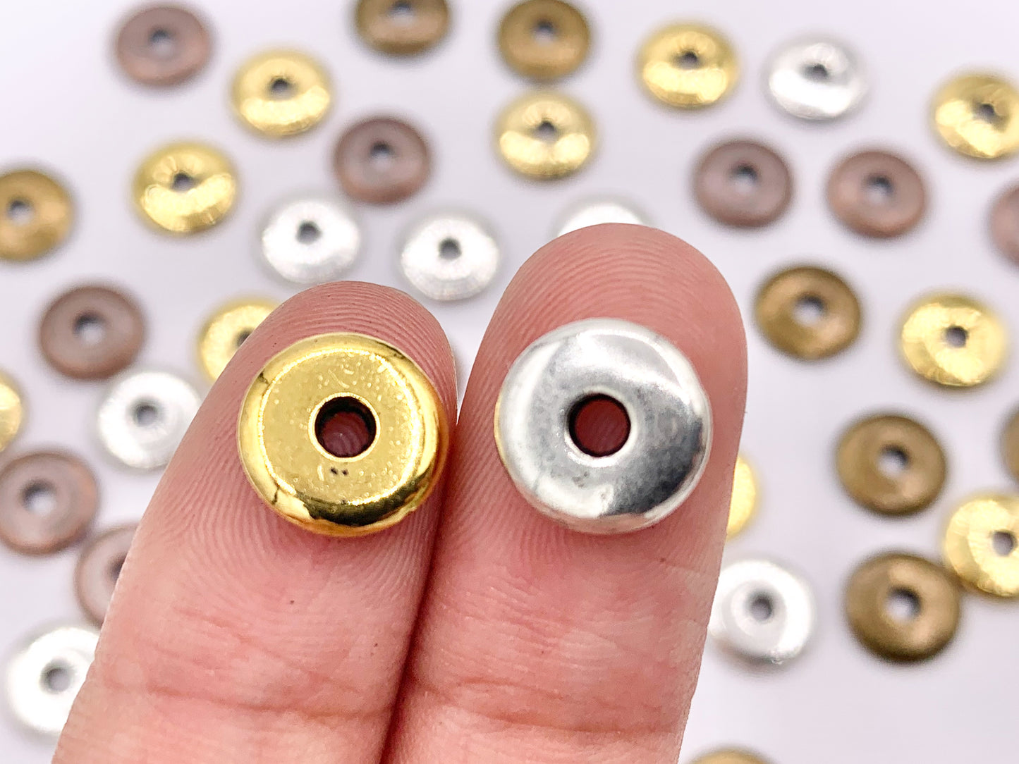 10mm Pewter Thin Disc Spacer Beads in Gold, Silver, Copper and Bronze Color 125g