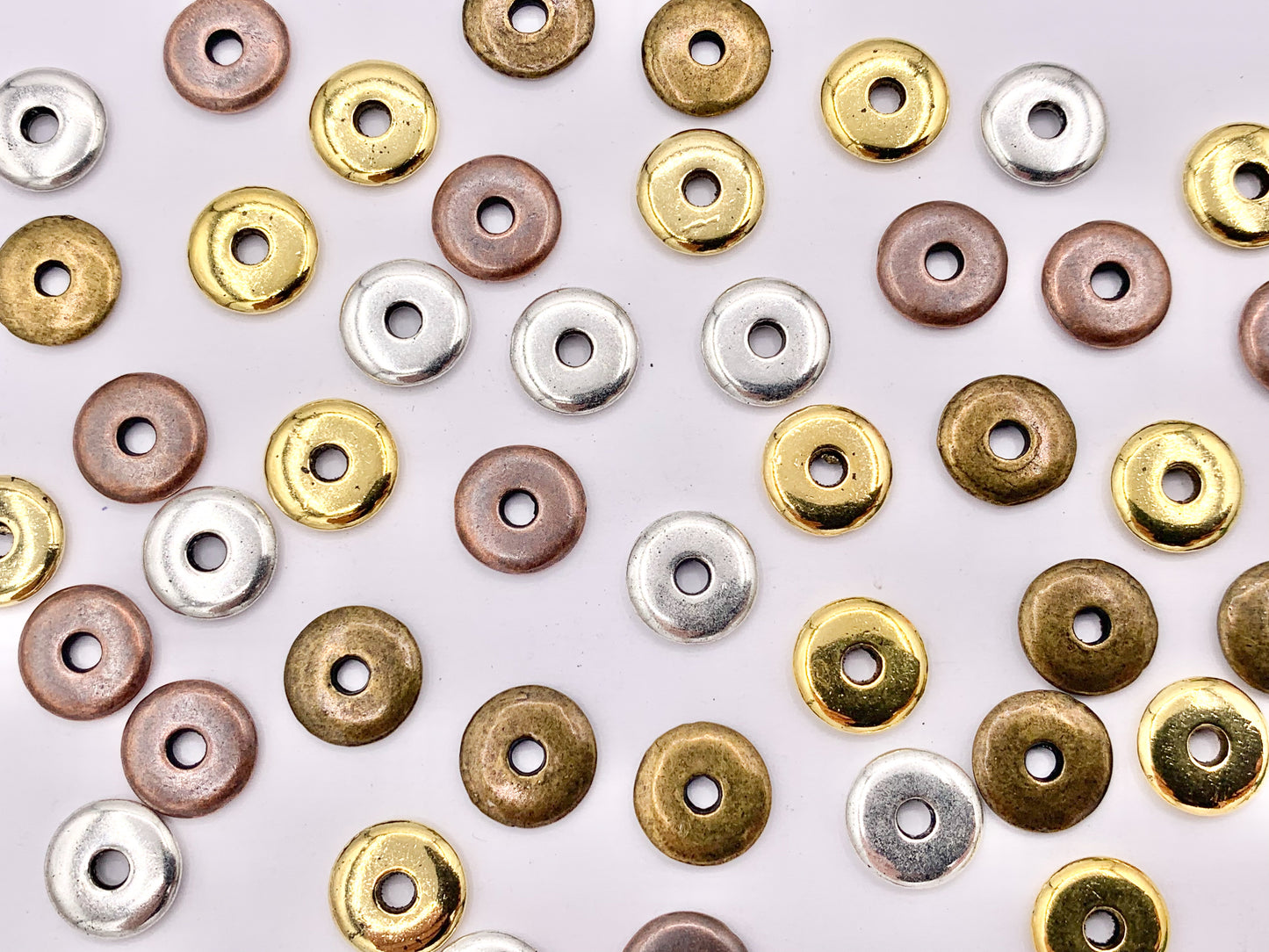 10mm Pewter Thin Disc Spacer Beads in Gold, Silver, Copper and Bronze Color 125g