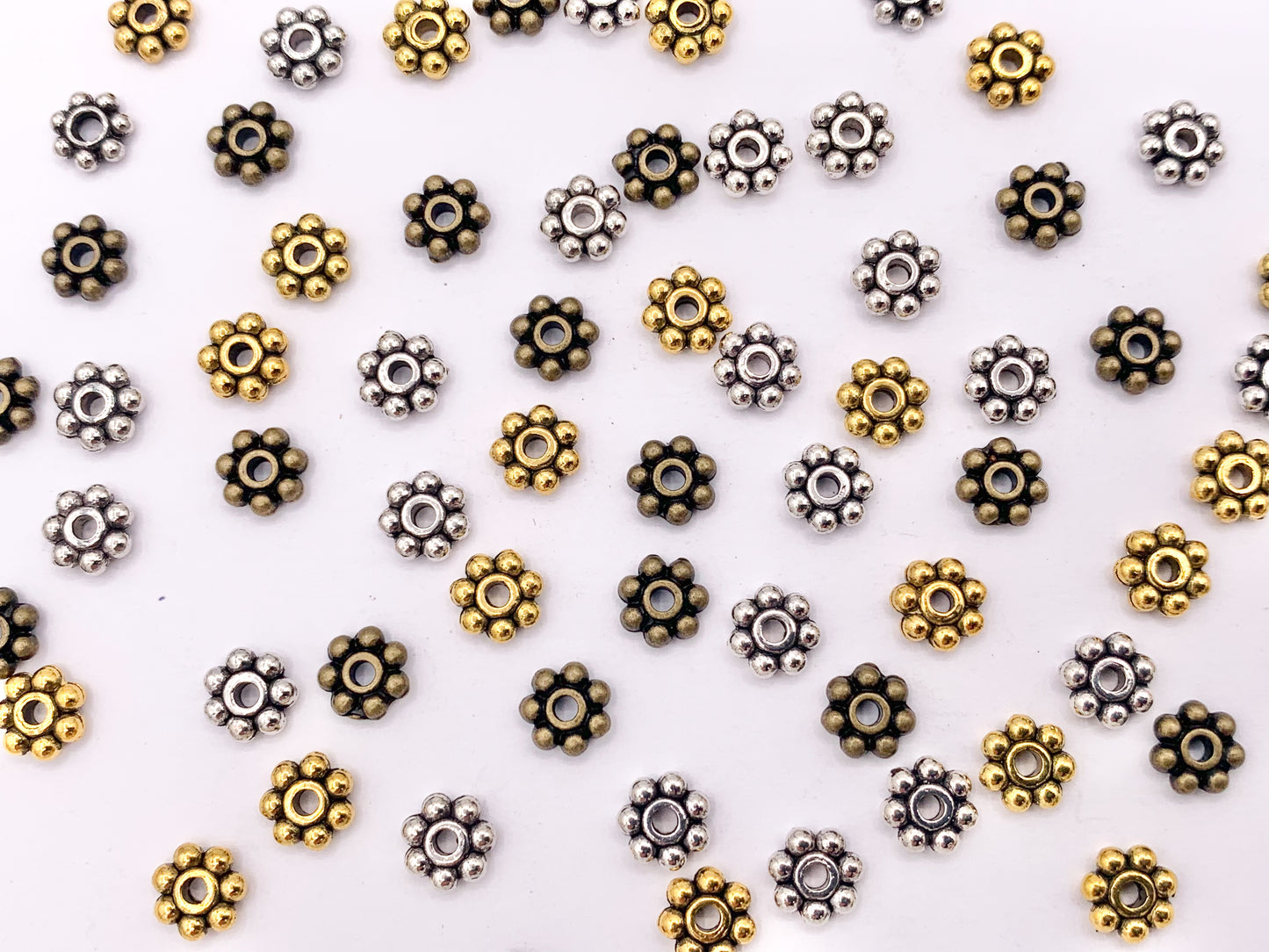 6mm Pewter Tiny Daisy Spacer Beads Cute Flower Space Beads in Gold, Silver, and Bronze Color 100g