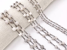 Load image into Gallery viewer, White Lace Agate Round Faceted Rosary Style Beaded Wired Chain With Gunmetal Wire By Spool 4mm 6mm 8mm
