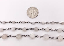 Load image into Gallery viewer, White Lace Agate Round Faceted Rosary Style Beaded Wired Chain With Gunmetal Wire By Spool 4mm 6mm 8mm
