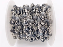 Load image into Gallery viewer, Black Labradorite Round Faceted Rosary Style Beaded Wired Chain With Silver Wire By Spool 4mm 6mm 8mm
