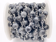 Load image into Gallery viewer, Black Labradorite Round Faceted Rosary Style Beaded Wired Chain With Silver Wire By Spool 4mm 6mm 8mm
