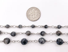 Load image into Gallery viewer, Black Labradorite Round Faceted Rosary Style Beaded Wired Chain With Silver Wire By Spool 4mm 6mm 8mm
