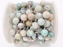 Load image into Gallery viewer, Amazonite Round Smooth Rosary Style Beaded Wired Chain With Silver Wire By Spool 4mm 6mm 8mm 10mm
