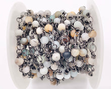 Load image into Gallery viewer, Amazonite Round Smooth Rosary Style Beaded Wired Chain With Gunmetal Wire By Spool 4mm 6mm 8mm 10mm
