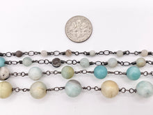 Load image into Gallery viewer, Amazonite Round Smooth Rosary Style Beaded Wired Chain With Gunmetal Wire By Spool 4mm 6mm 8mm 10mm
