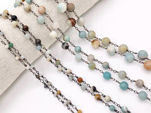 Load image into Gallery viewer, Amazonite Round Smooth Rosary Style Beaded Wired Chain With Gunmetal Wire By Spool 4mm 6mm 8mm 10mm
