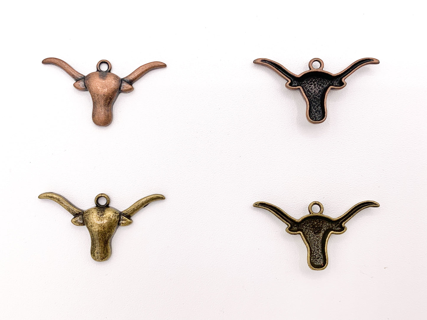 19x35mm Pewter Long Horn Steer Head Pendants Small Bull Head Charms Bulk Order in Gold, Silver, Copper and Brass