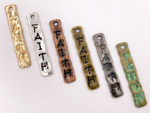 Load image into Gallery viewer, 7x39mm/1.5 inches Pewter Hammered FAITH Bar Pendants Bulk Order in Gold, Silver, Copper, Brass, Gunmetal and Patina
