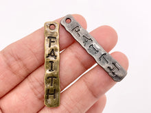 Load image into Gallery viewer, 7x39mm/1.5 inches Pewter Hammered FAITH Bar Pendants Bulk Order in Gold, Silver, Copper, Brass, Gunmetal and Patina
