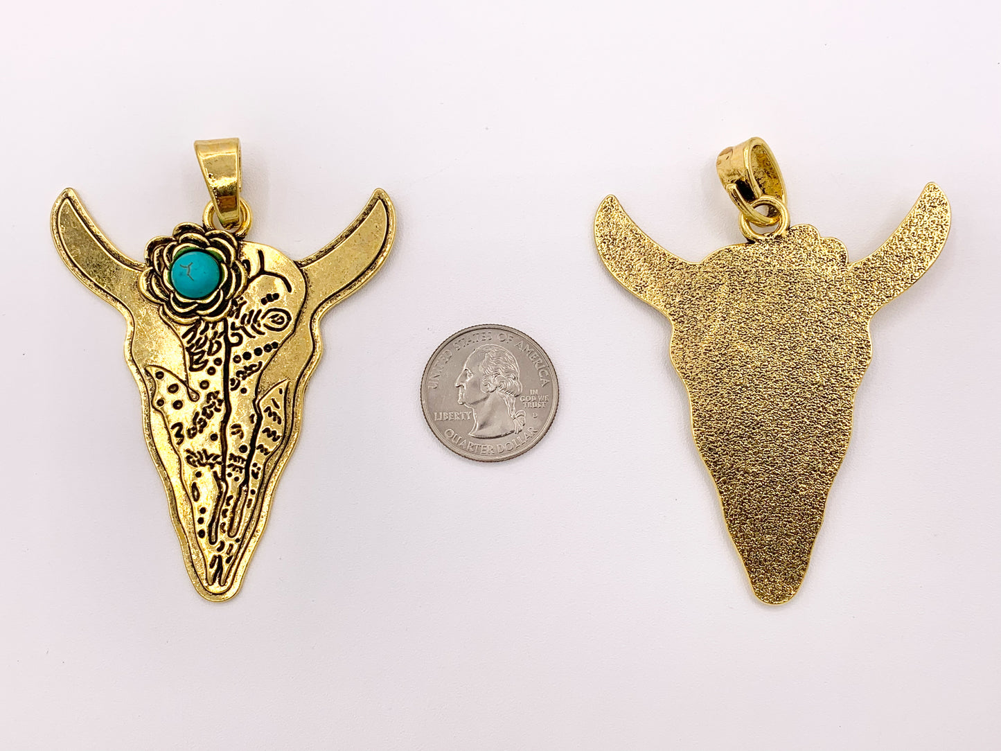2.25x2.75 inches Pewter Steer Head Pendant With Turquoise Howlite in Gold, Brass, Matte Gold, Matte Silver