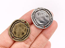 Load image into Gallery viewer, 24mm Pewter Swirl Circle Pendants Quarter Size Flat Coin 2 Holes Connectors Bulk Order in Gold, Rosy Gold, Silver, Brass and Gunmetal
