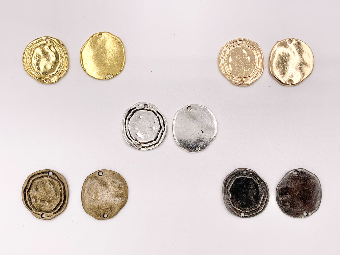 24mm Pewter Swirl Circle Pendants Quarter Size Flat Coin 2 Holes Connectors Bulk Order in Gold, Rosy Gold, Silver, Brass and Gunmetal
