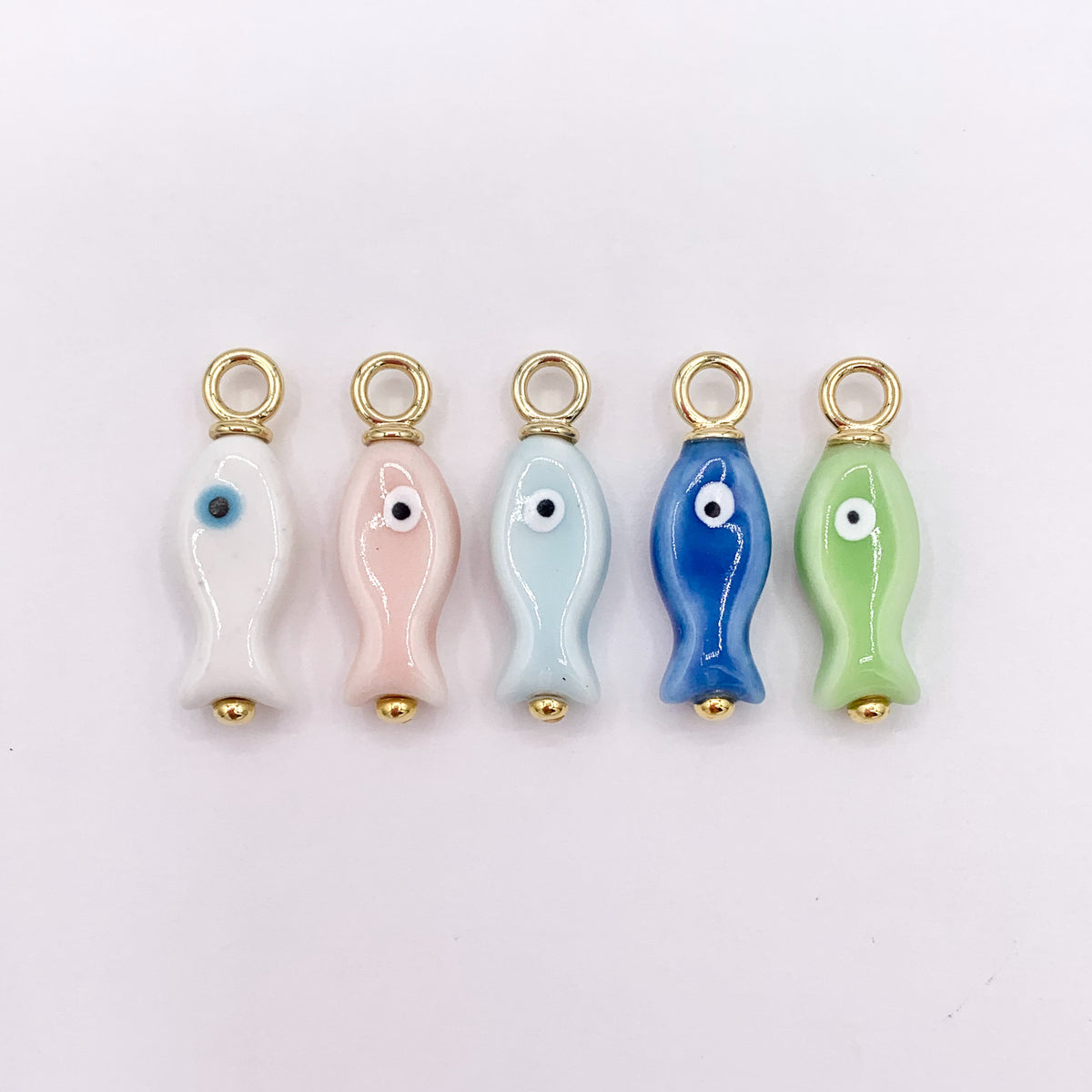 9x27mm Handmade Ceramic Fish Pendant in White, Light Pink, Green, Light Blue and Dark Blue 10 PCS