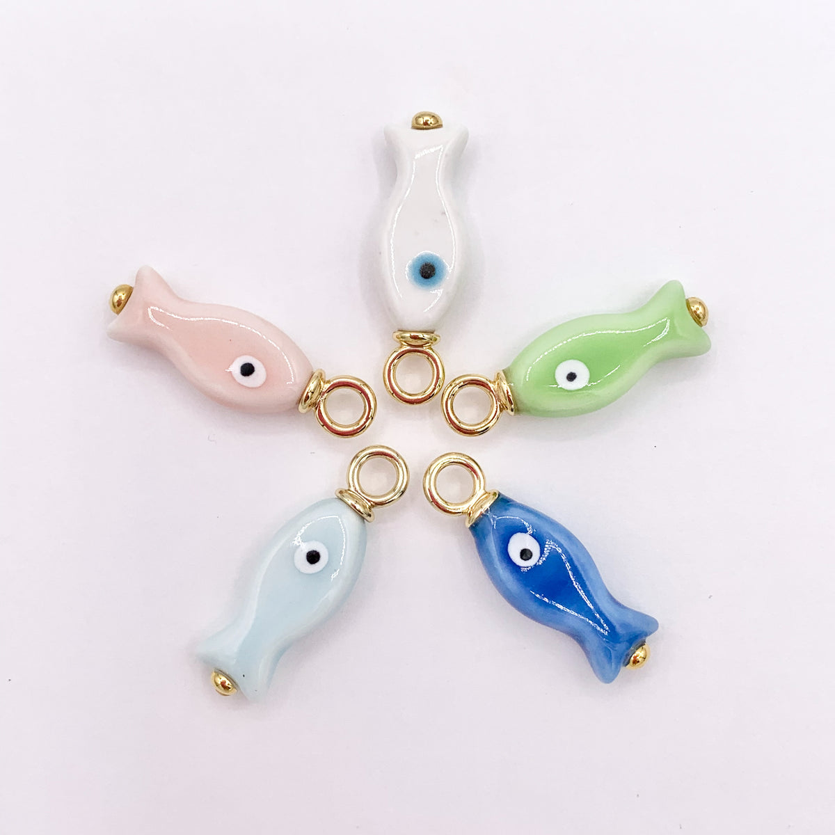 9x27mm Handmade Ceramic Fish Pendant in White, Light Pink, Green, Light Blue and Dark Blue 10 PCS