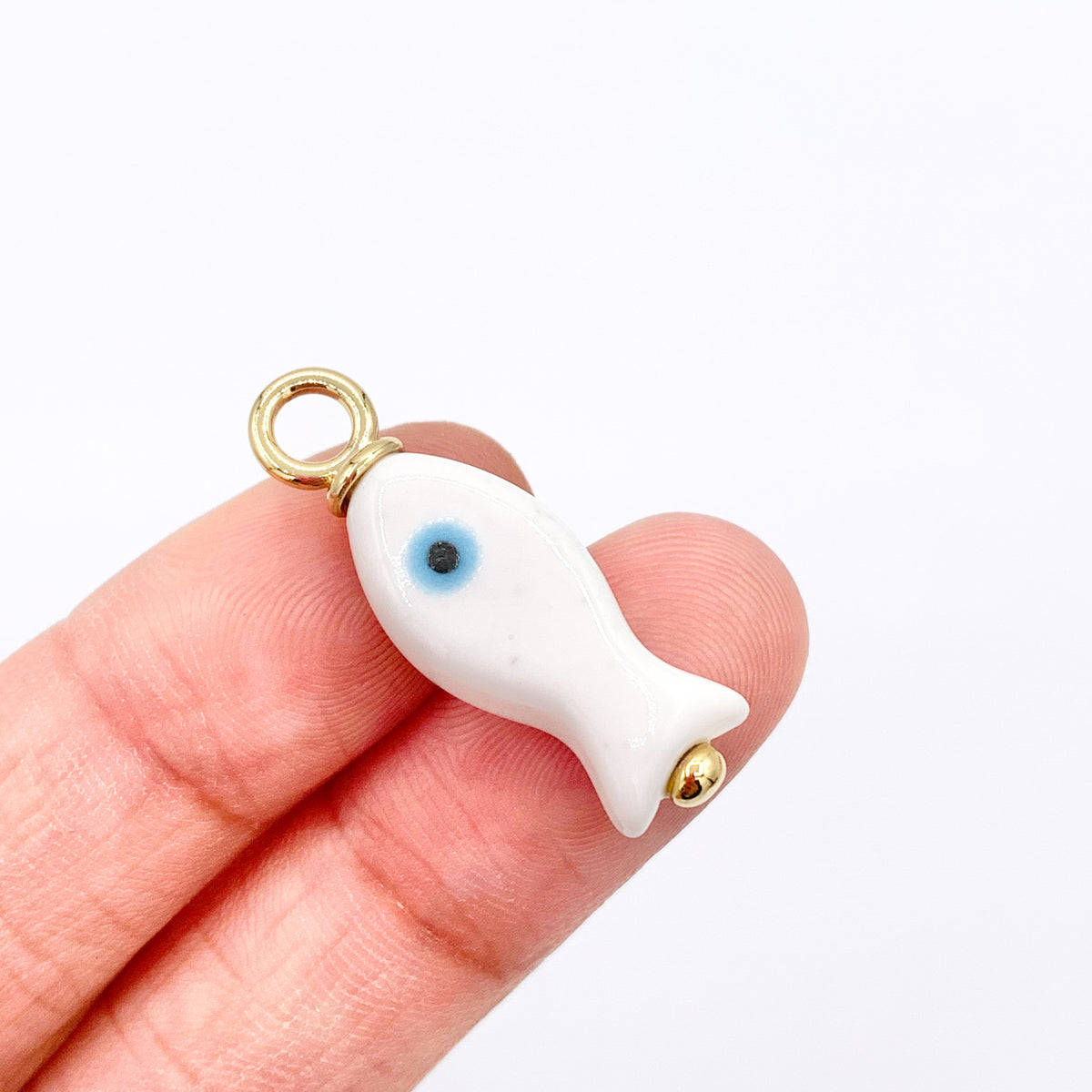 9x27mm Handmade Ceramic Fish Pendant in White, Light Pink, Green, Light Blue and Dark Blue 10 PCS