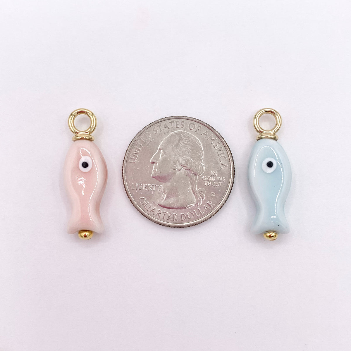 9x27mm Handmade Ceramic Fish Pendant in White, Light Pink, Green, Light Blue and Dark Blue 10 PCS