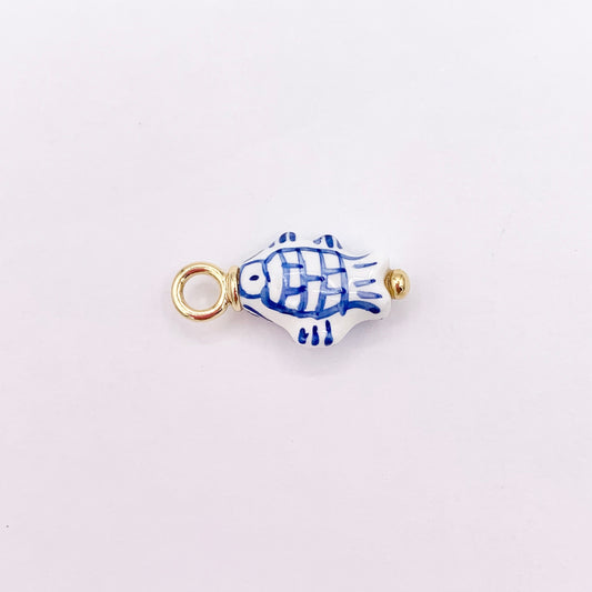 12x24mm Handmade Ceramic Blue Hand Painted Fish Pendant 8 PCS