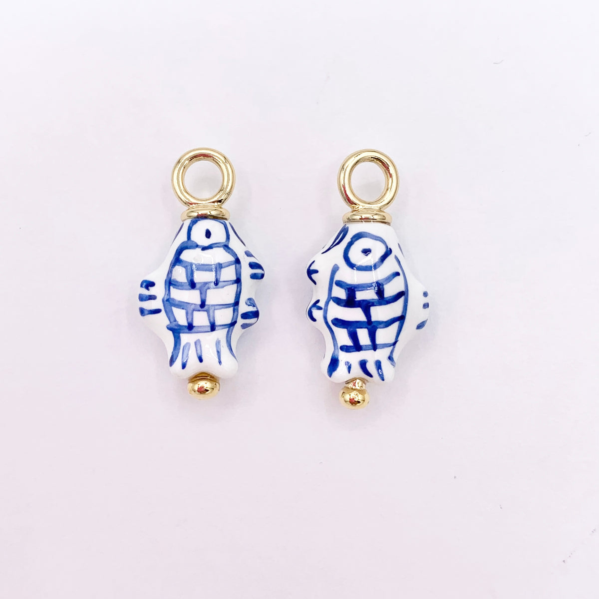 12x24mm Handmade Ceramic Blue Hand Painted Fish Pendant 8 PCS