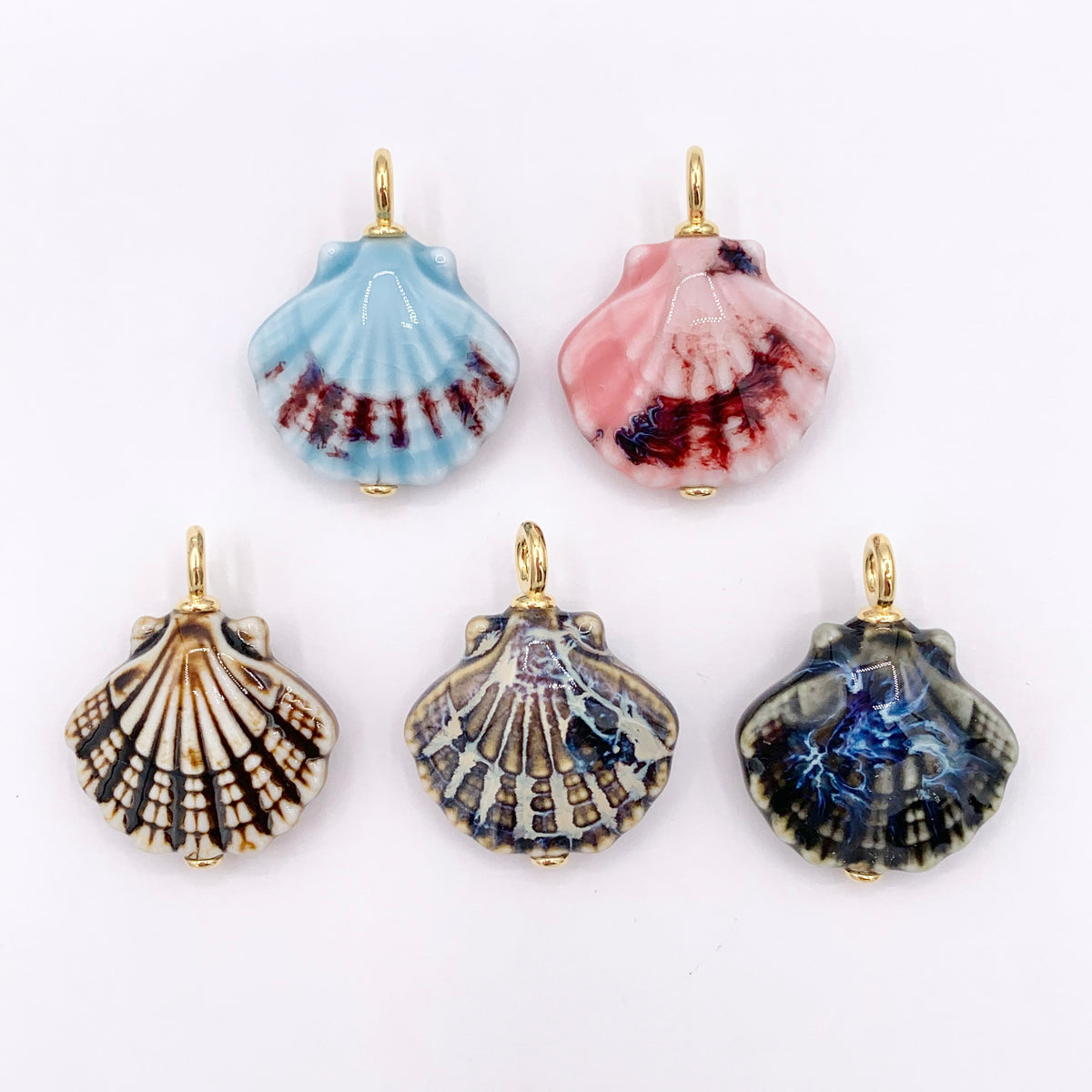 28x36mm Handmade Ceramic Shell Shape Pendant in 5 Colors 5 PCS