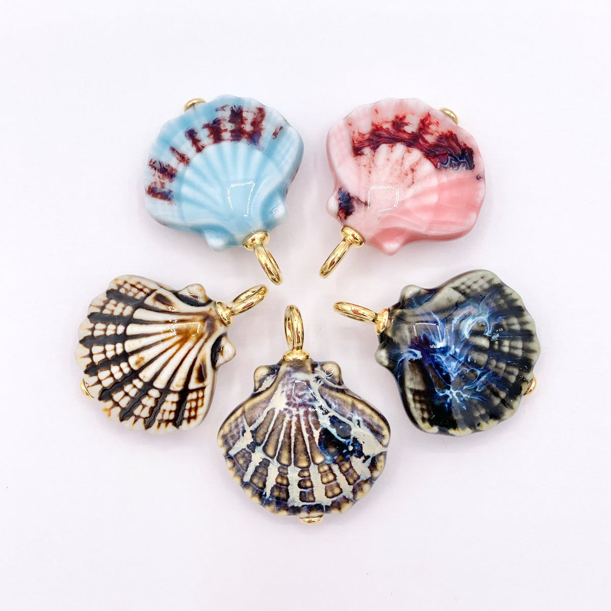 28x36mm Handmade Ceramic Shell Shape Pendant in 5 Colors 5 PCS