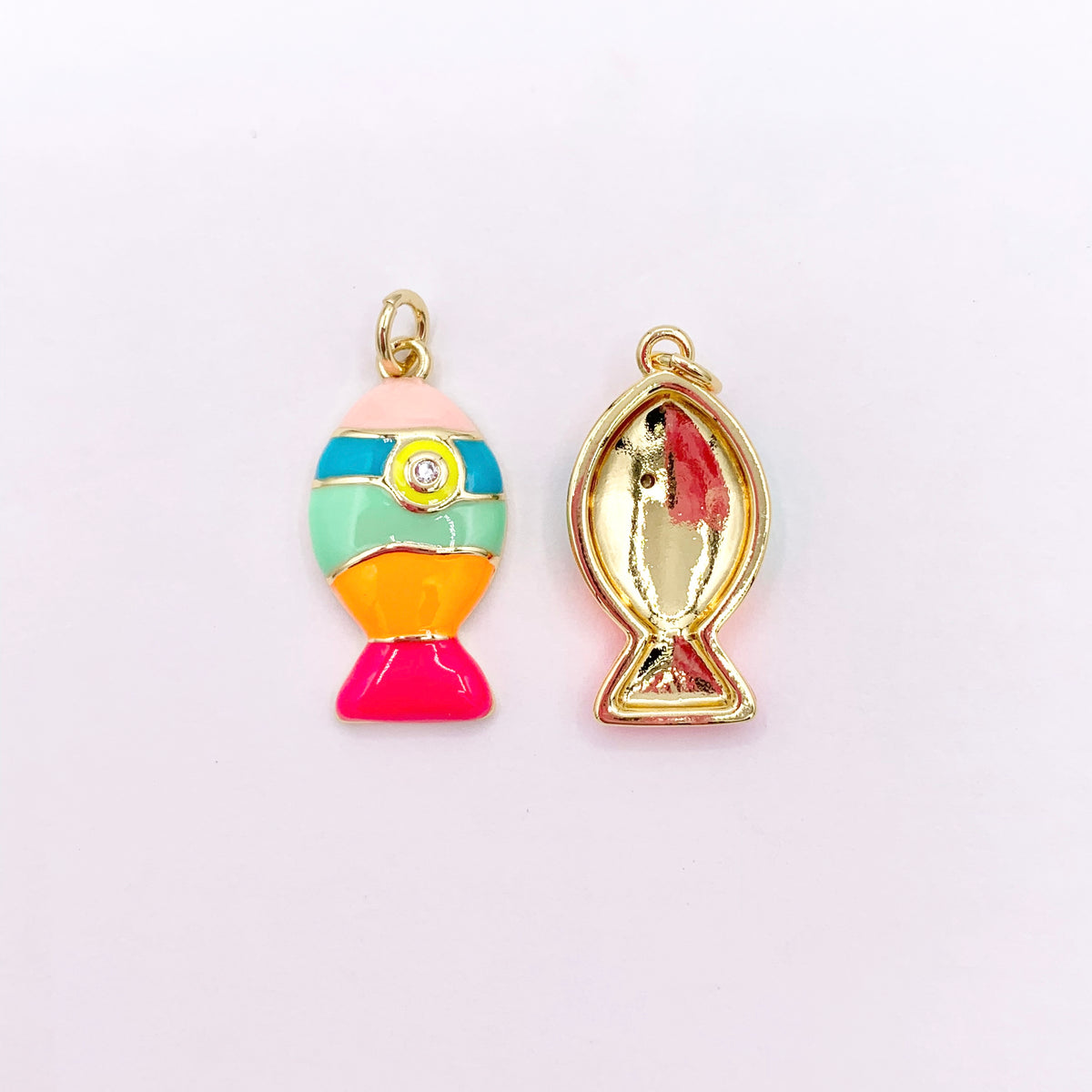 12x23mm Colorful Enamel Fish Charms in 18K Gold Plated Copper 8 PCS
