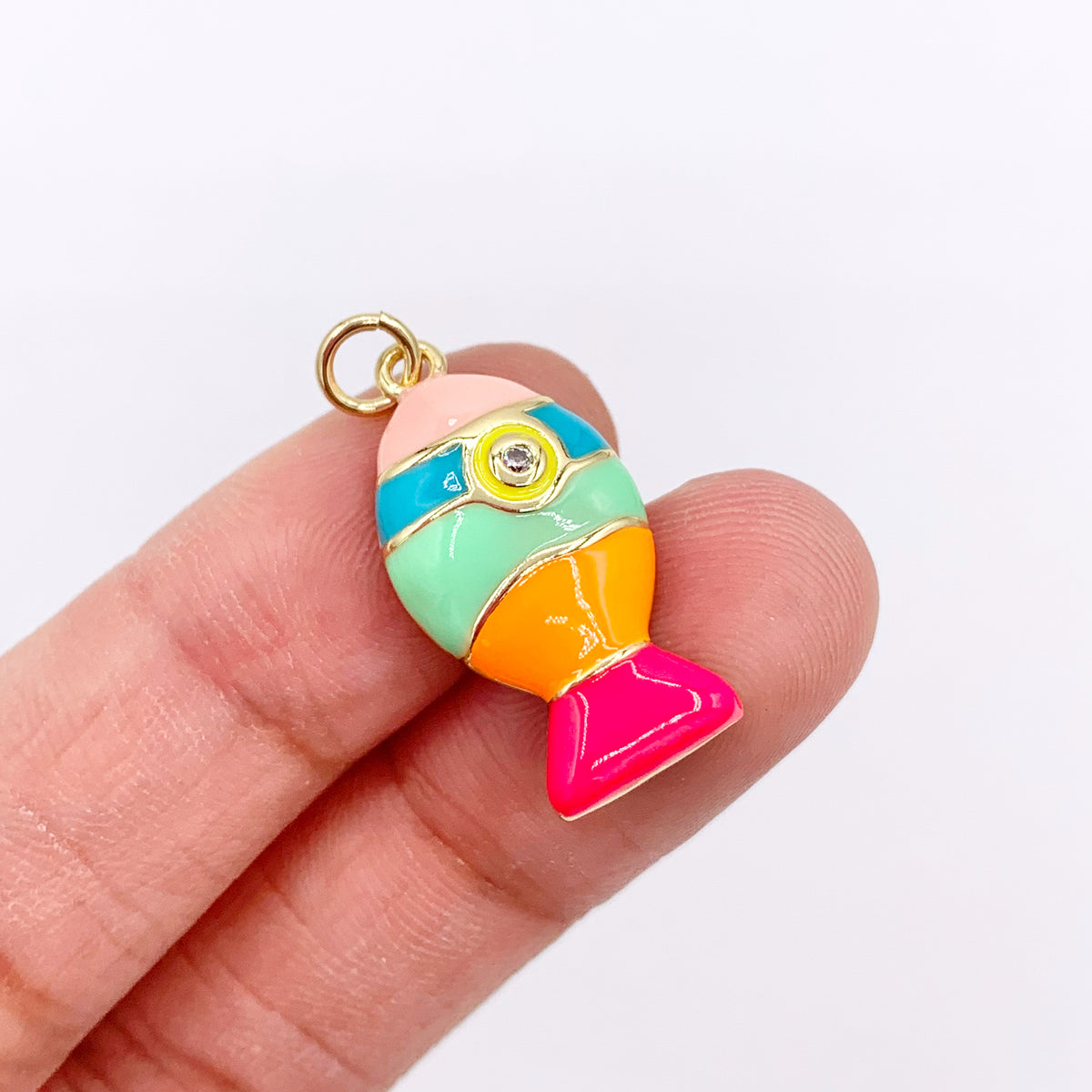 12x23mm Colorful Enamel Fish Charms in 18K Gold Plated Copper 8 PCS