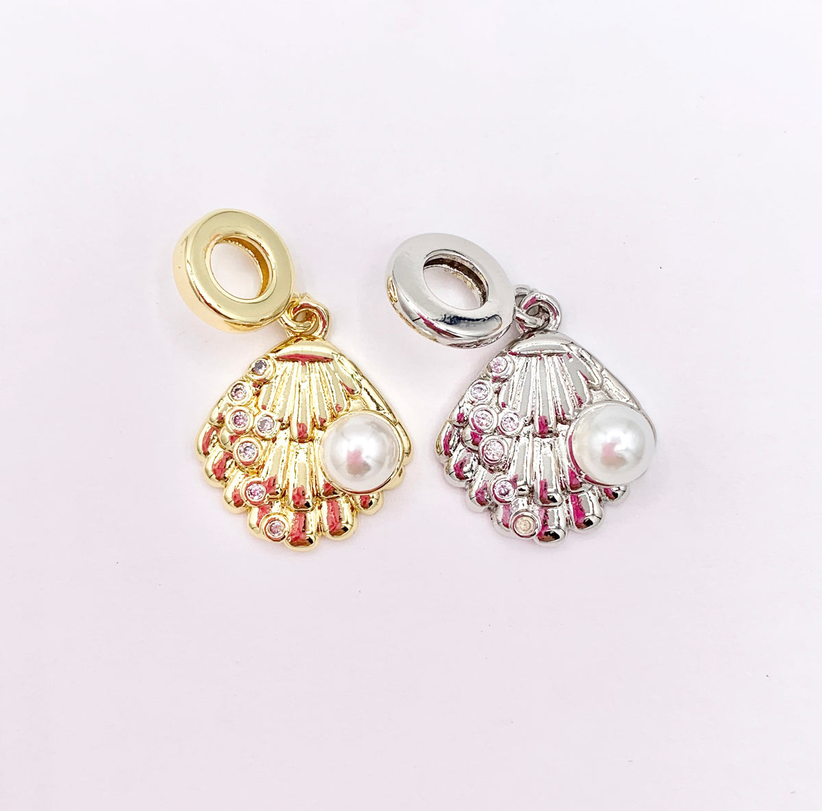 CZ Pave Pearl Shell Shape Summer Sealife Pendant in Real Gold/Silver 18K Plated Over Brass 10 PCS