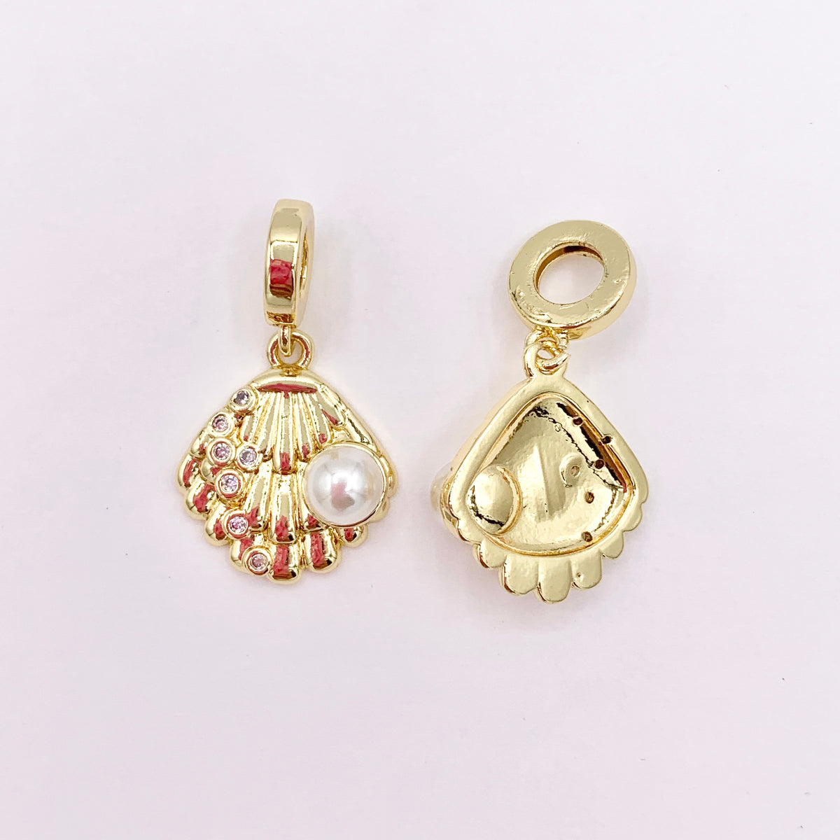 CZ Pave Pearl Shell Shape Summer Sealife Pendant in Real Gold/Silver 18K Plated Over Brass 10 PCS