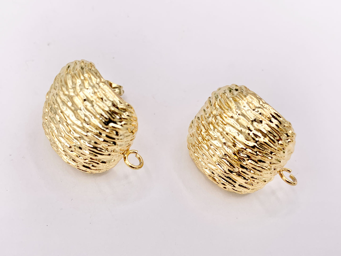 Textured Puffy Square Earring Findings Component with Loop in 18K Gold plated Copper 4 PAIRS