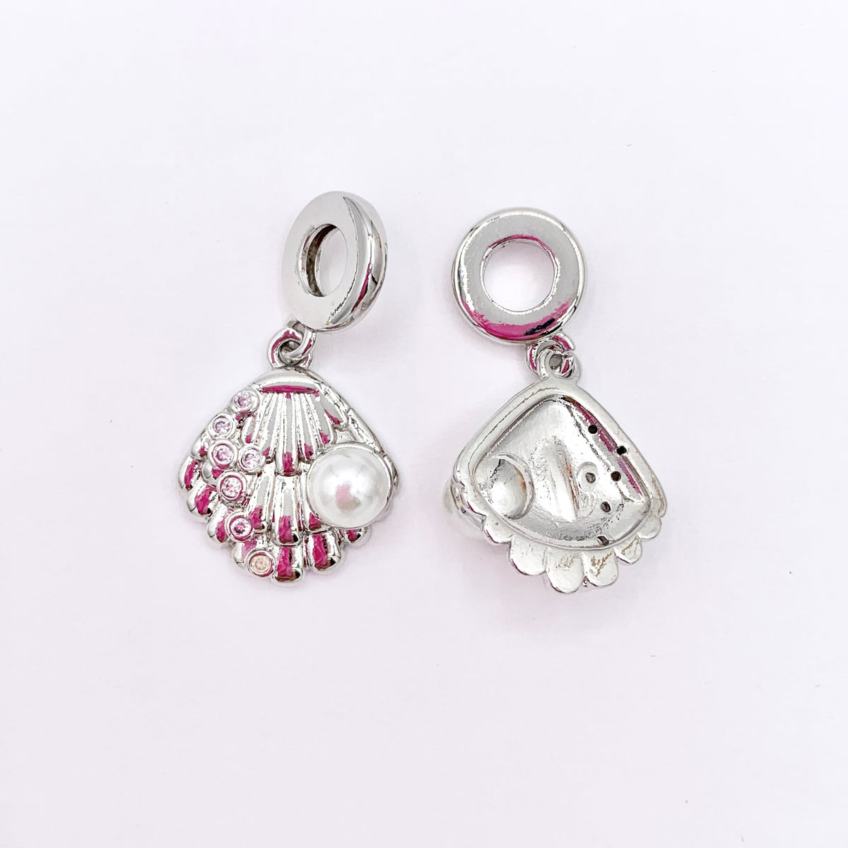 CZ Pave Pearl Shell Shape Summer Sealife Pendant in Real Gold/Silver 18K Plated Over Brass 10 PCS