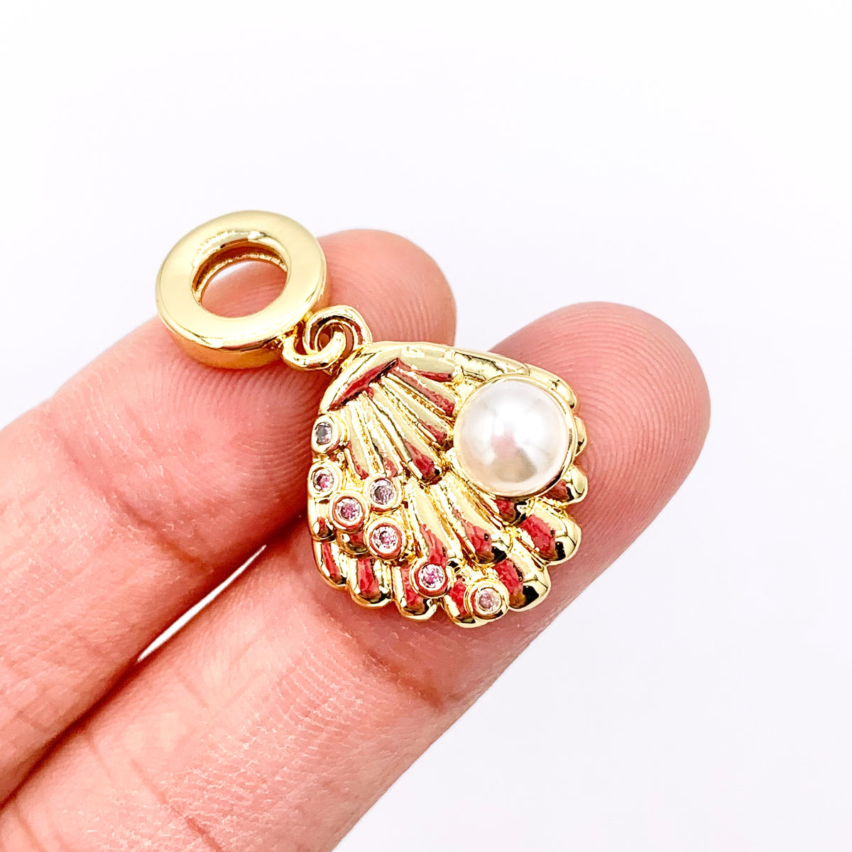 CZ Pave Pearl Shell Shape Summer Sealife Pendant in Real Gold/Silver 18K Plated Over Brass 10 PCS