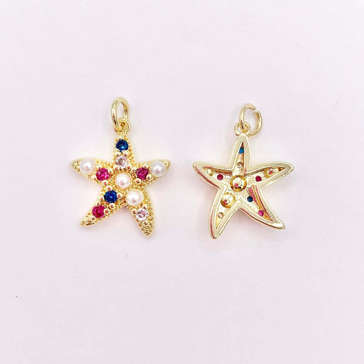 Colorful Starfish Charms Plated in 18K Gold Copper Base 10 PCS