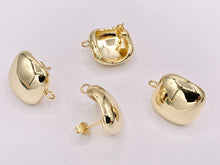 Load image into Gallery viewer, Shiny Puffy Square Earring Findings Component with Loop in 18K Gold plated Copper 4 PAIRS
