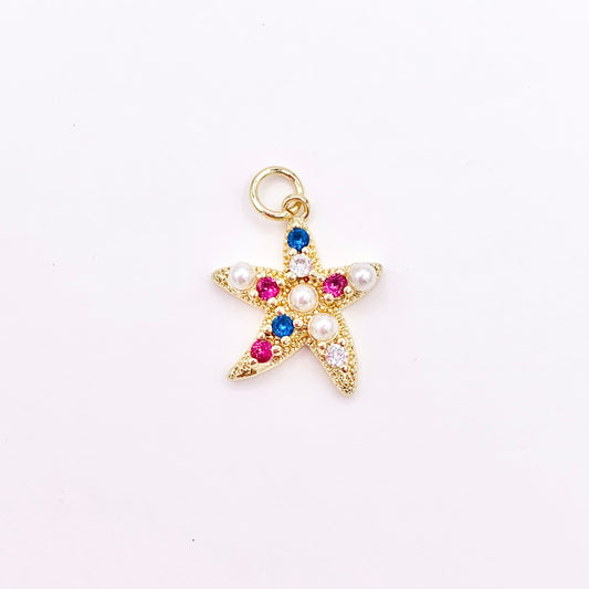 Colorful Starfish Charms Plated in 18K Gold Copper Base 10 PCS